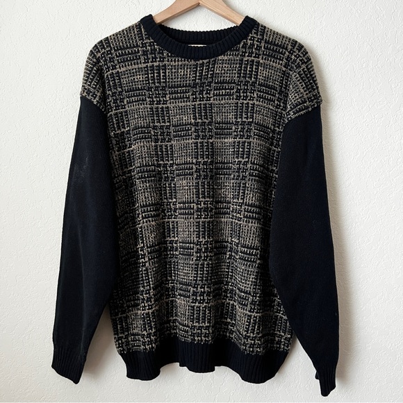 Vintage Munsingwear Grandpa Crewneck Pullover Sweater Black Tan Plaid Un… - Picture 1 of 4